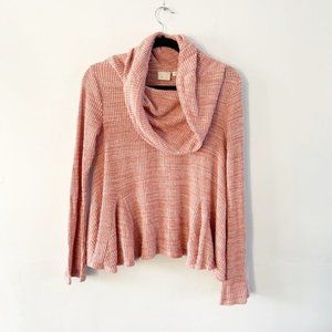 Postage Stamp Anthropologie Maurisa Cowl Neck Waffle Knit Top Wm Med Hthr Pink